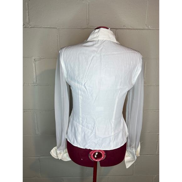blouse button front sheer sleeves oversized collar - Picture 6 of 10